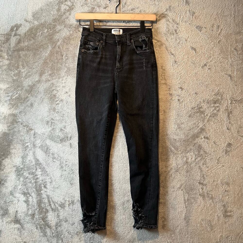 AGOLDE Sophie High Rise Skinny Crop Black Distressed Skinny Size 27